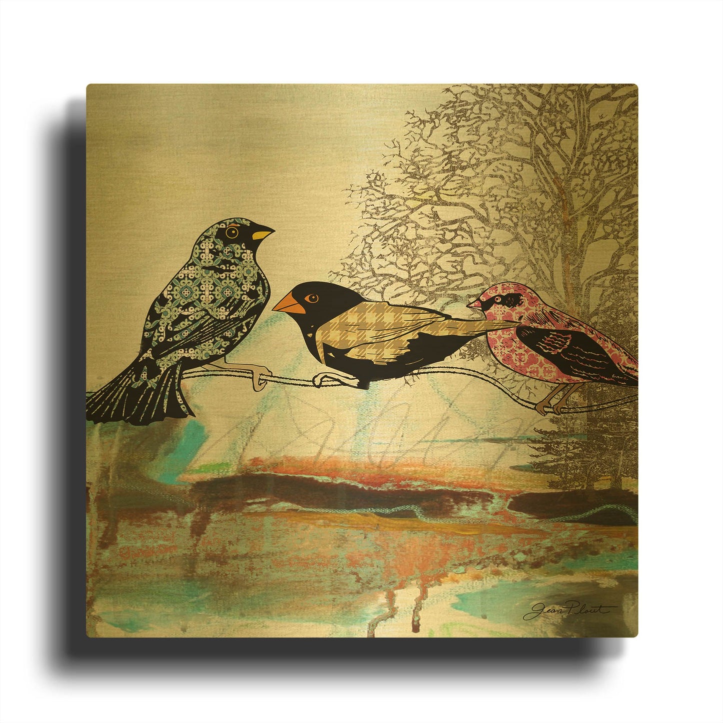 'Birds Of Fire Lake B' By Jean Plout Gold Metal Wall Art