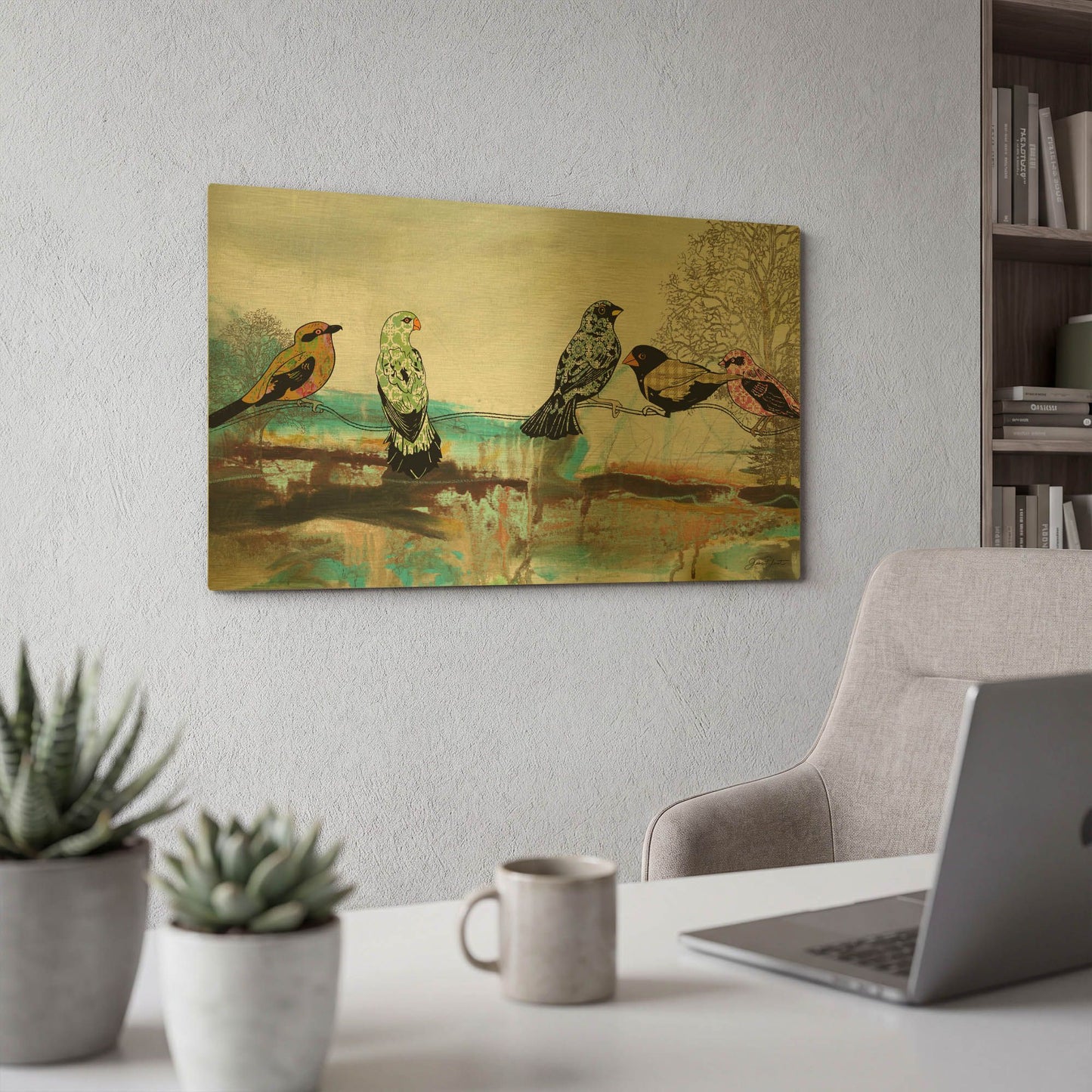 'Birds Of Fire Lake' By Jean Plout Gold Metal Wall Art