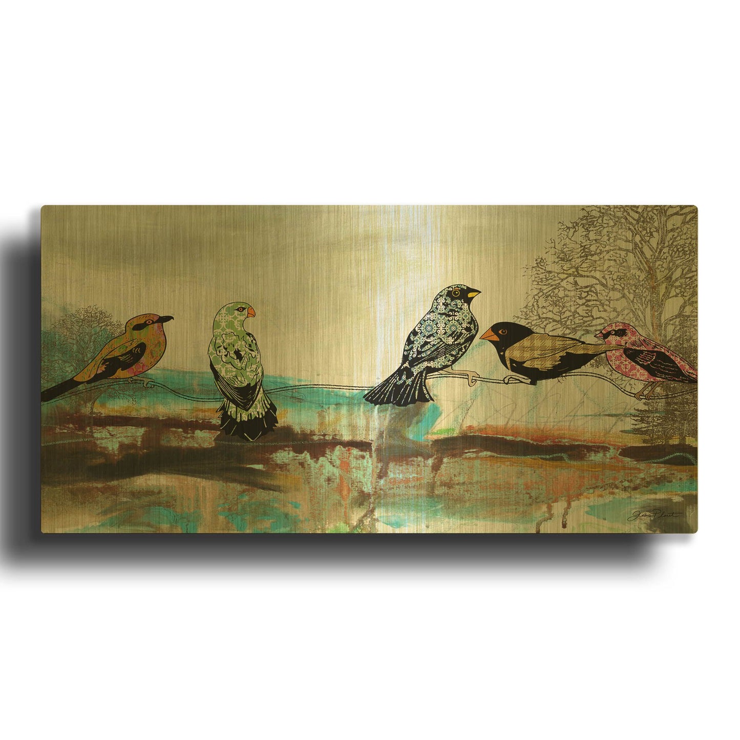 'Birds Of Fire Lake' By Jean Plout Gold Metal Wall Art