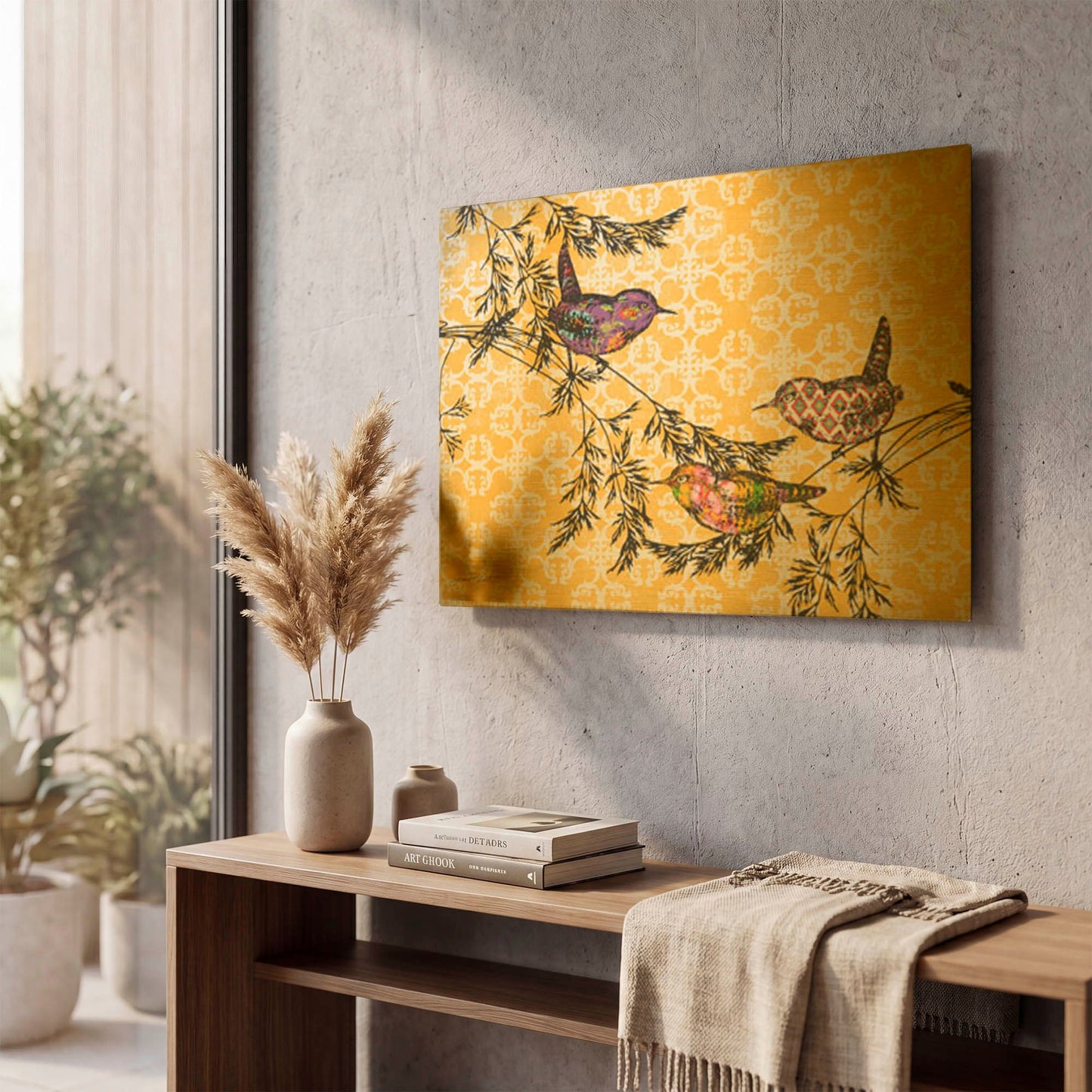 'Birds On Branches A2' By Jean Plout Gold Metal Wall Art