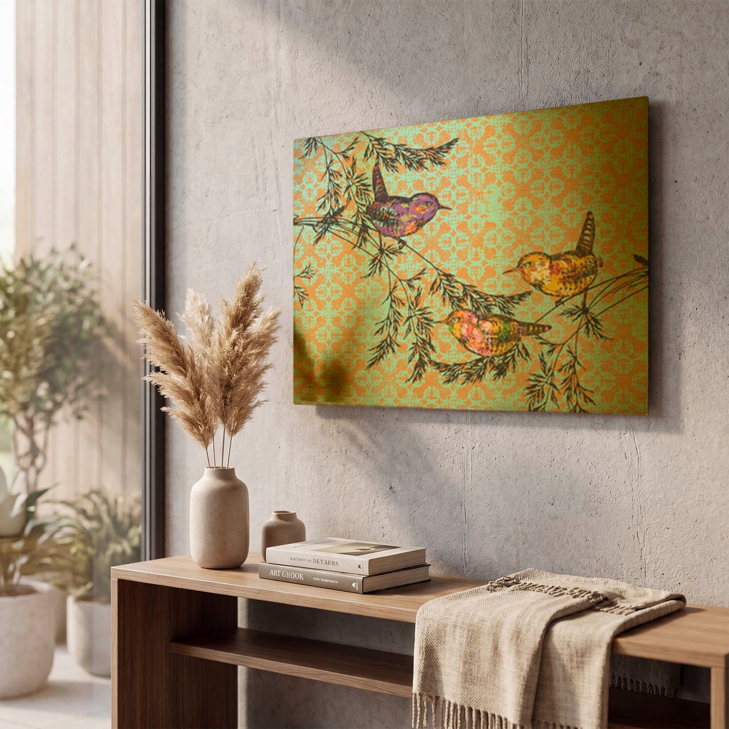 'Birds On Branches A3' By Jean Plout Gold Metal Wall Art