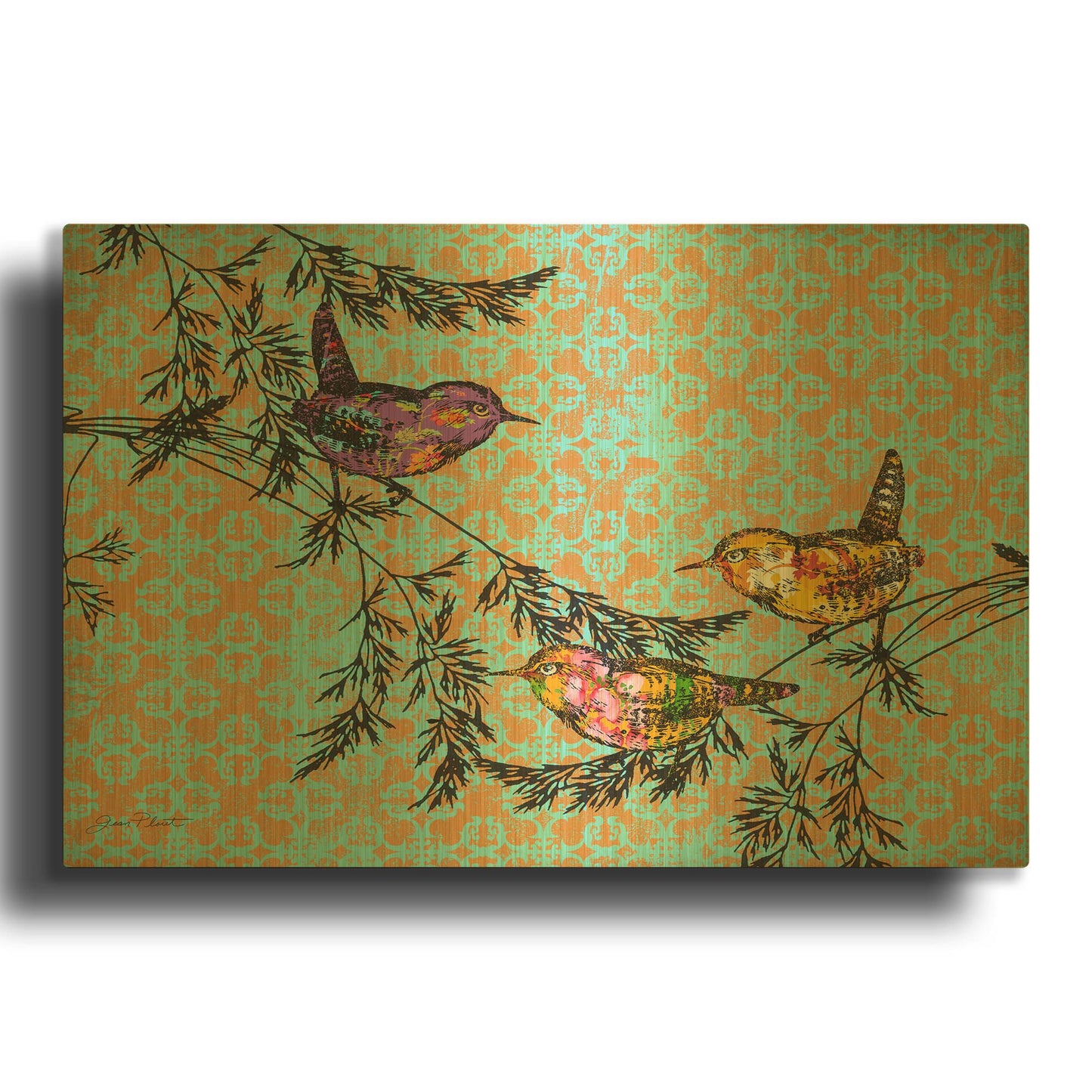 'Birds On Branches A3' By Jean Plout Gold Metal Wall Art