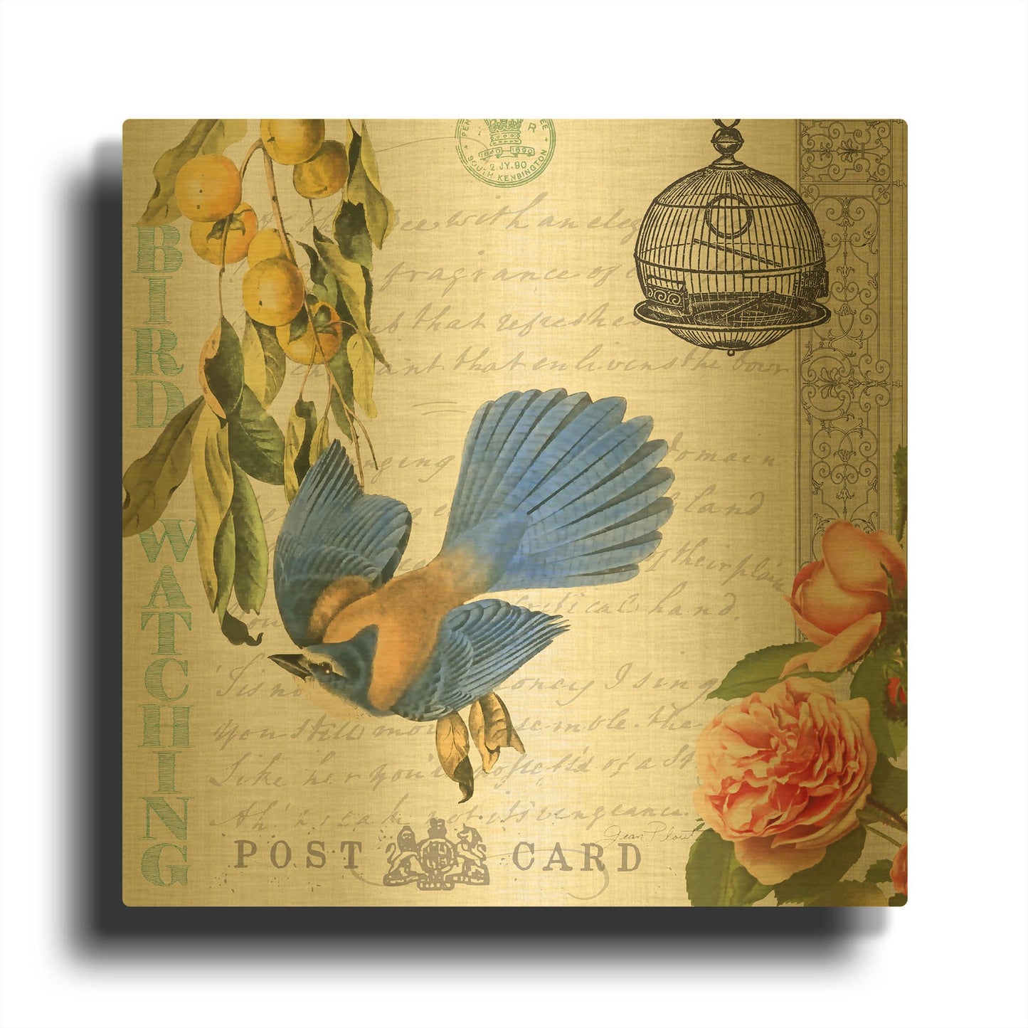 'Birdwatchers Dream 1' By Jean Plout Gold Metal Wall Art