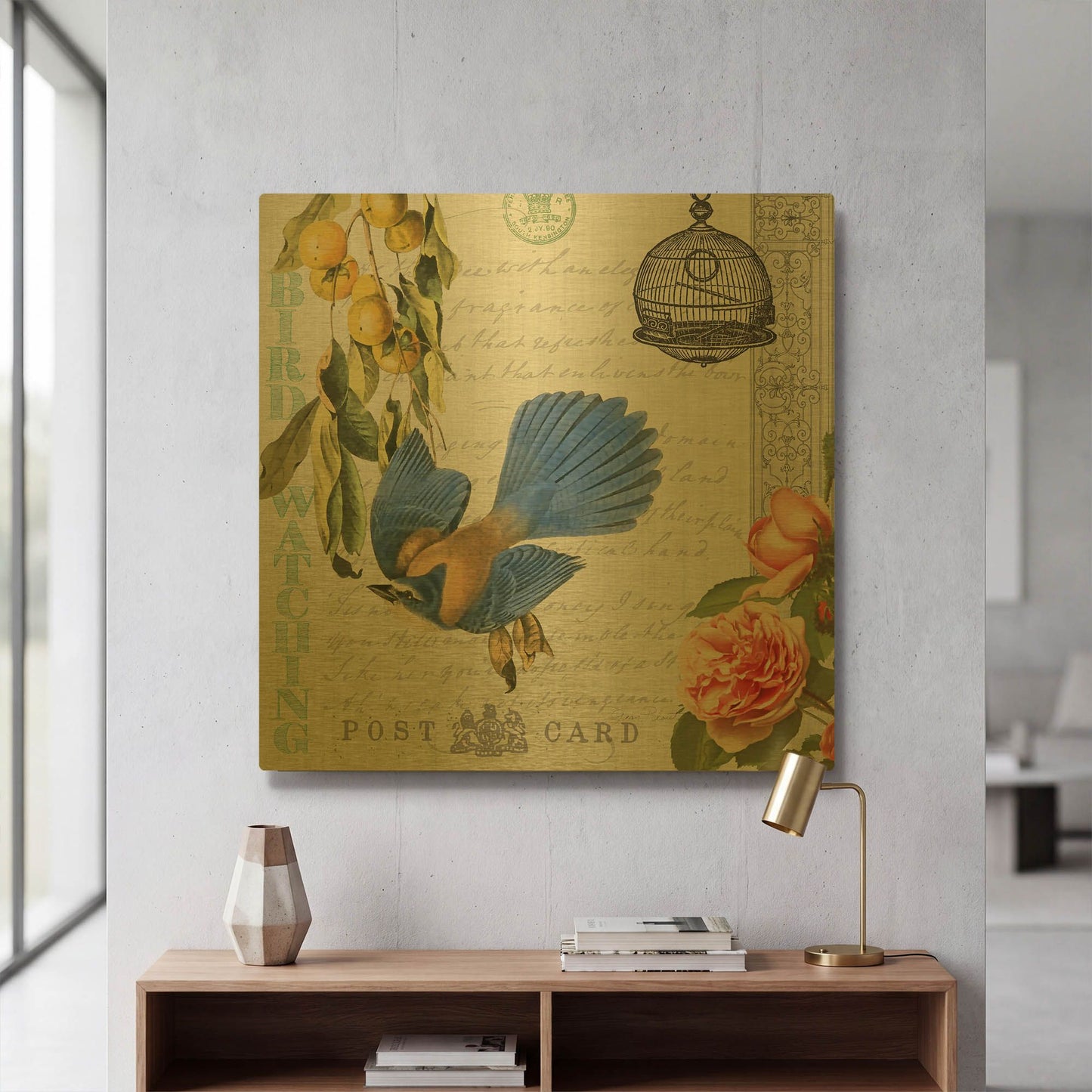 'Birdwatchers Dream 1' By Jean Plout Gold Metal Wall Art