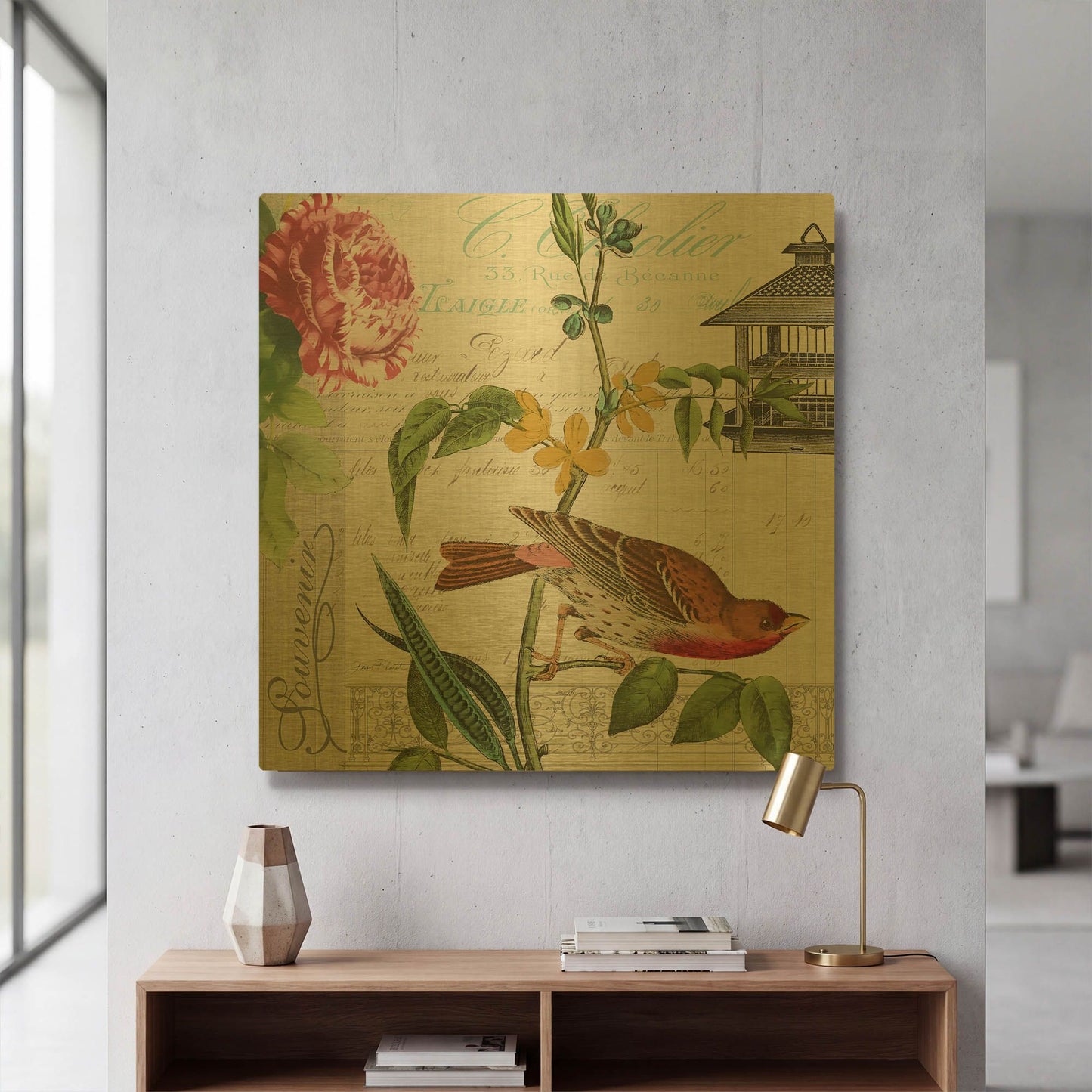 'Birdwatchers Dream 2' By Jean Plout Gold Metal Wall Art