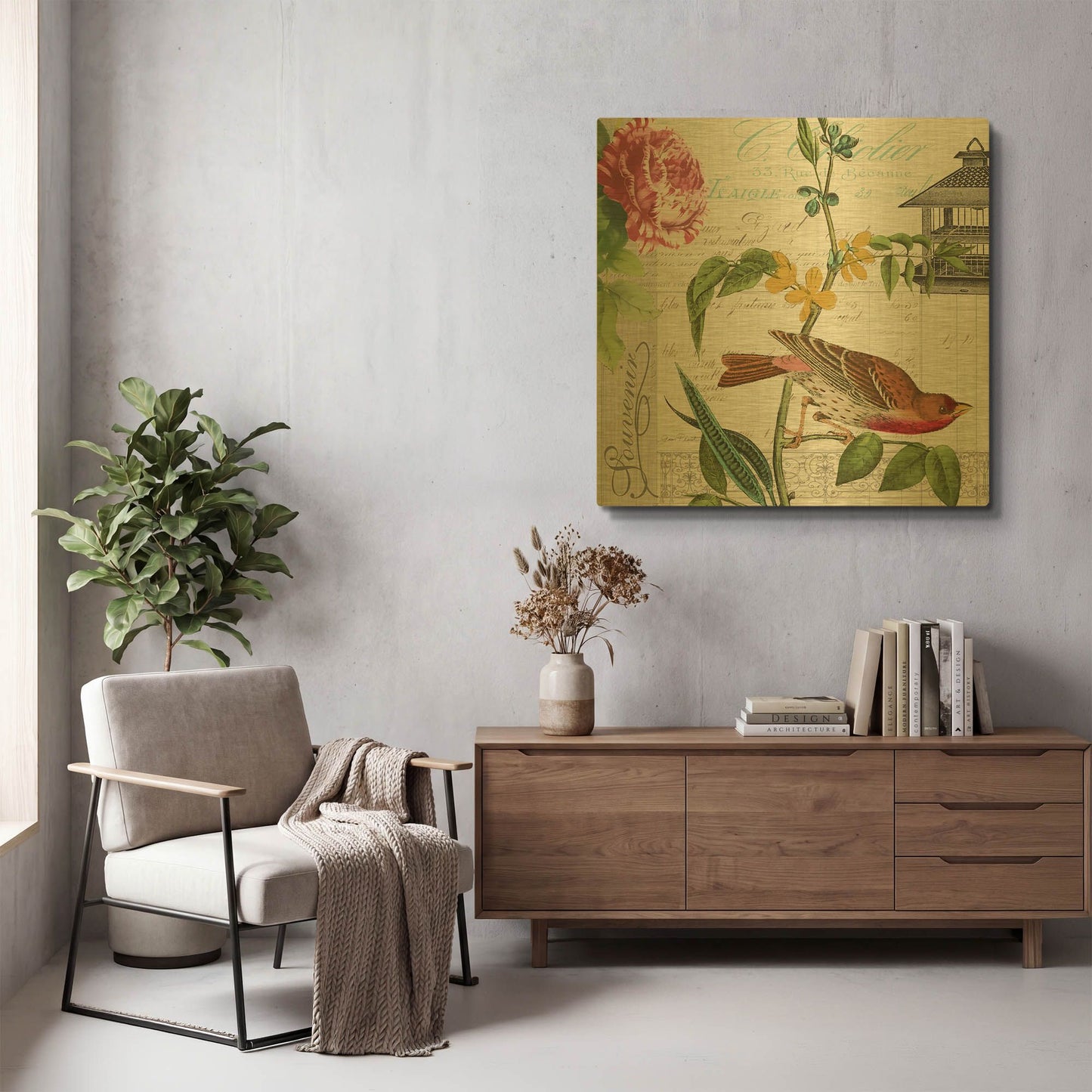 'Birdwatchers Dream 2' By Jean Plout Gold Metal Wall Art