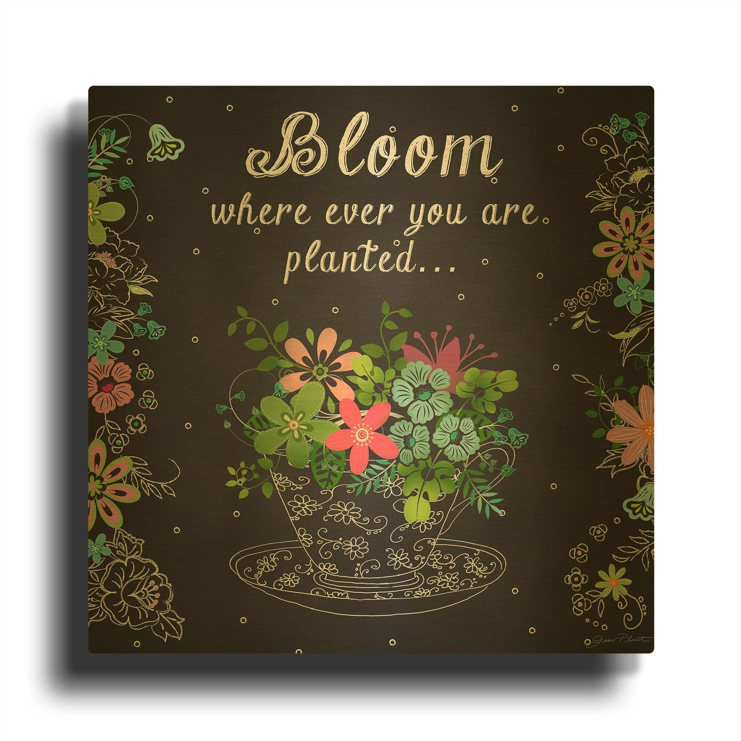'Bloom Where Planted Love' By Jean Plout Gold Metal Wall Art