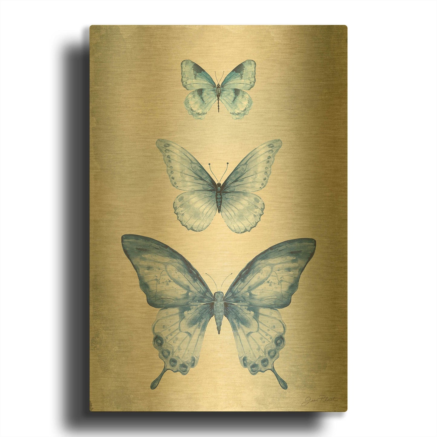 'Blue Butterfly Trio A' By Jean Plout Gold Metal Wall Art