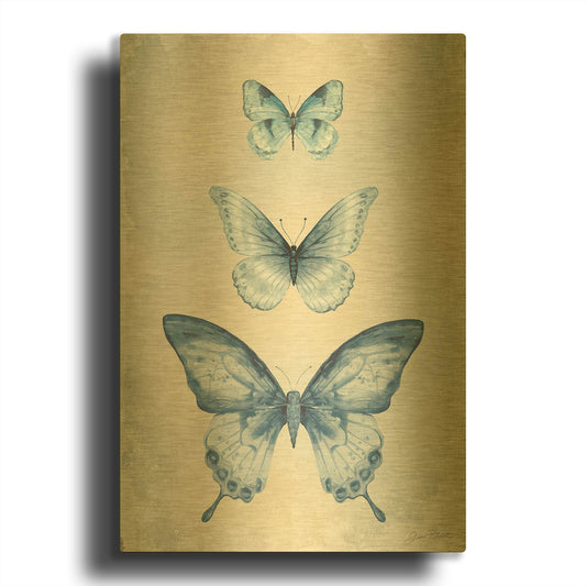 'Blue Butterfly Trio A' By Jean Plout Gold Metal Wall Art