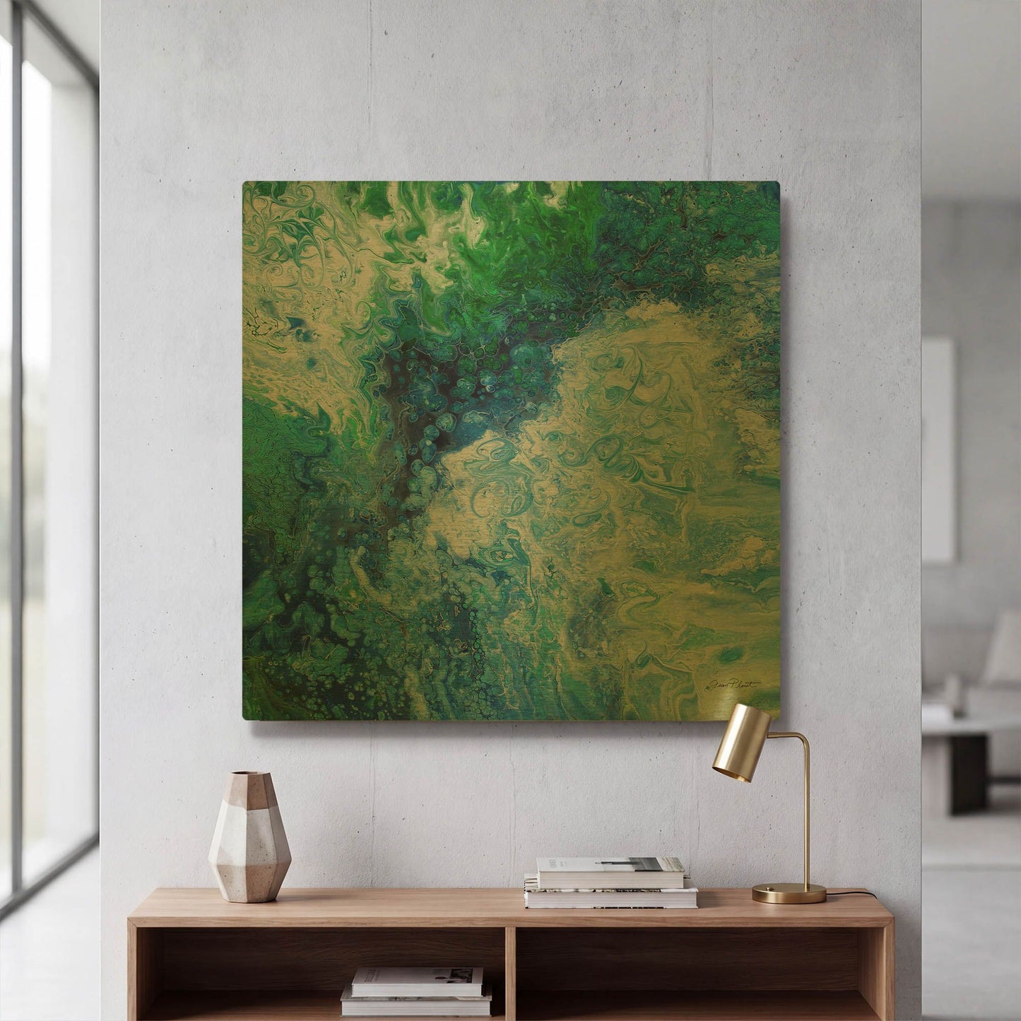 'Blue Lagoon Abstract 1' By Jean Plout Gold Metal Wall Art