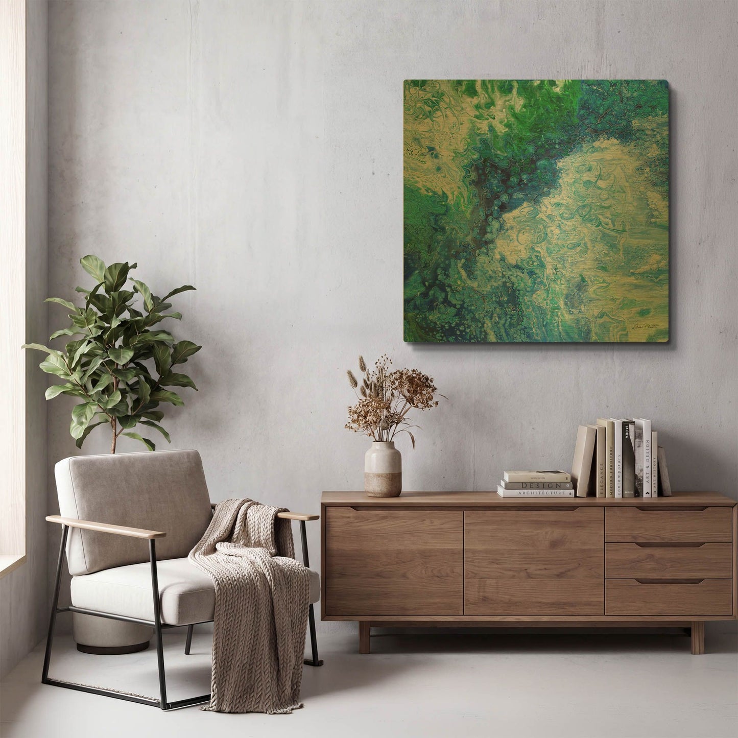 'Blue Lagoon Abstract 1' By Jean Plout Gold Metal Wall Art
