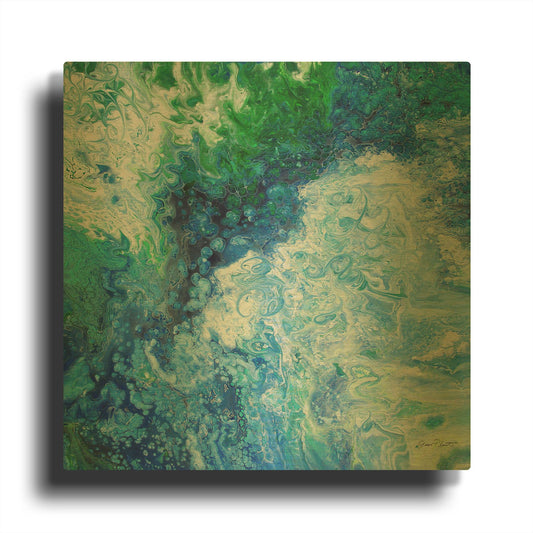 'Blue Lagoon Abstract 1' By Jean Plout Gold Metal Wall Art