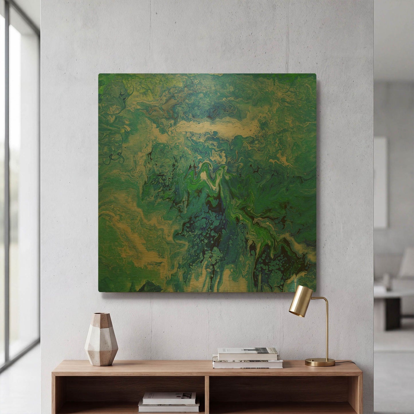 'Blue Lagoon Abstract 2' By Jean Plout Gold Metal Wall Art