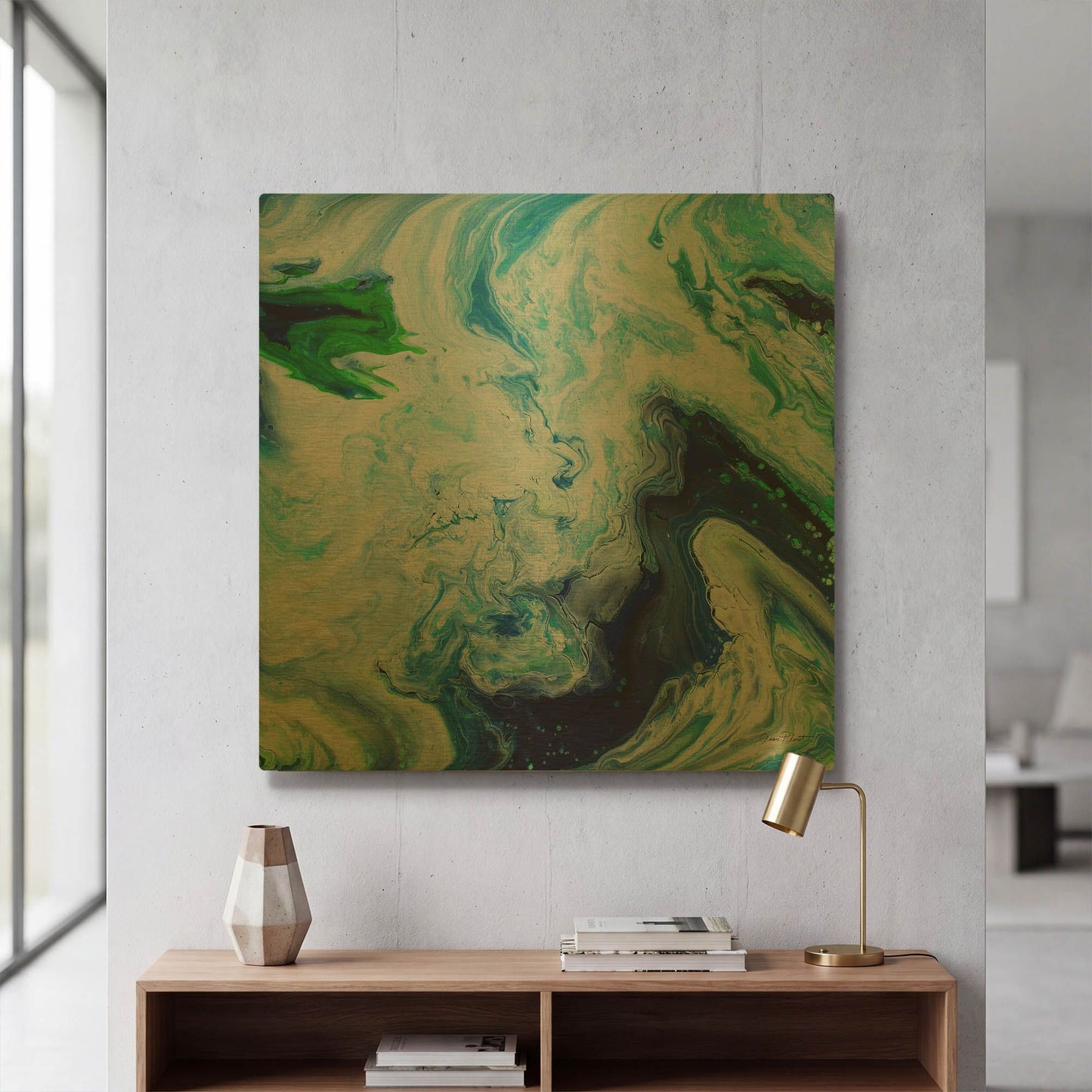 'Blue Lagoon Abstract 3' By Jean Plout Gold Metal Wall Art