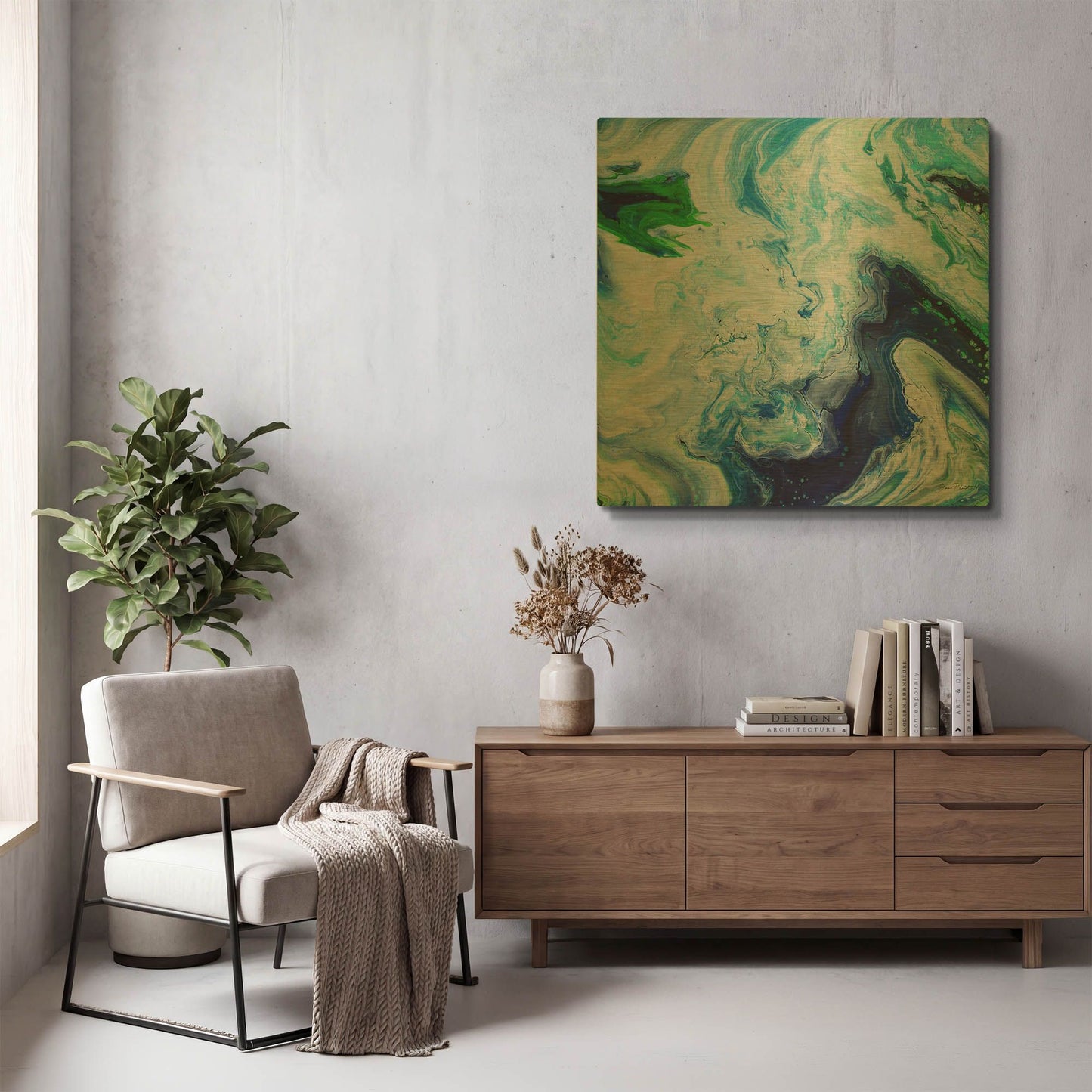 'Blue Lagoon Abstract 3' By Jean Plout Gold Metal Wall Art