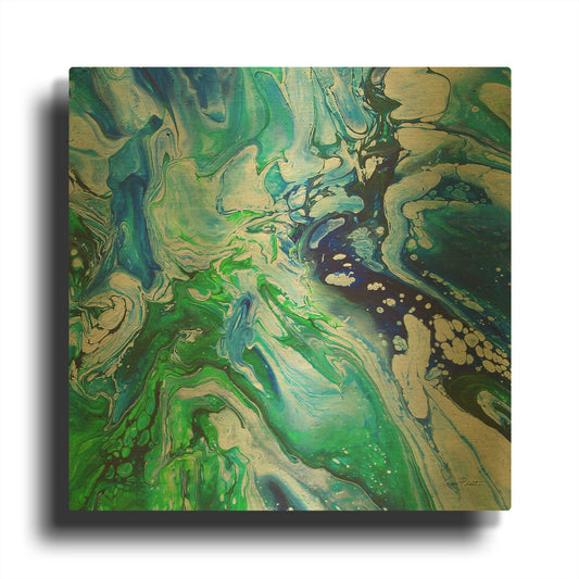 'Blue Lagoon Abstract 4' By Jean Plout Gold Metal Wall Art