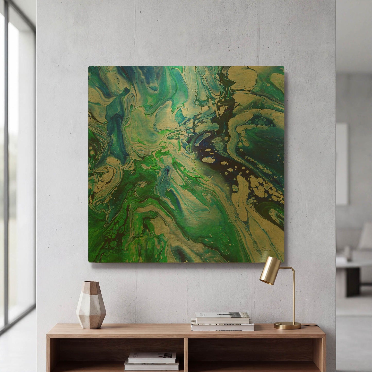 'Blue Lagoon Abstract 4' By Jean Plout Gold Metal Wall Art