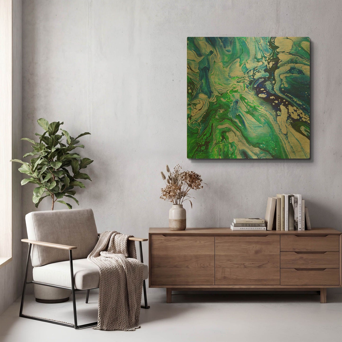 'Blue Lagoon Abstract 4' By Jean Plout Gold Metal Wall Art