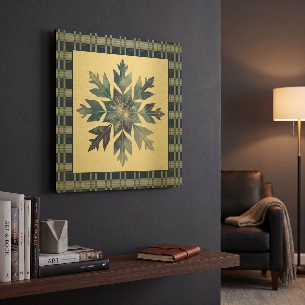 'Blue Snowflake Christmas A' By Jean Plout Gold Metal Wall Art