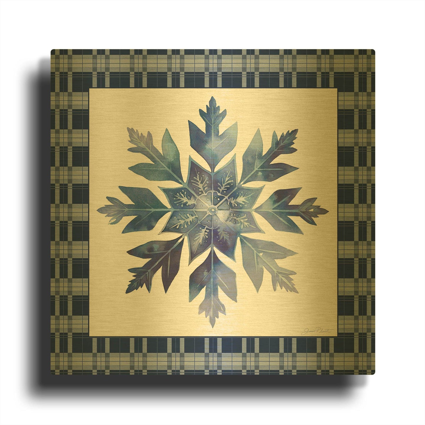 'Blue Snowflake Christmas A' By Jean Plout Gold Metal Wall Art
