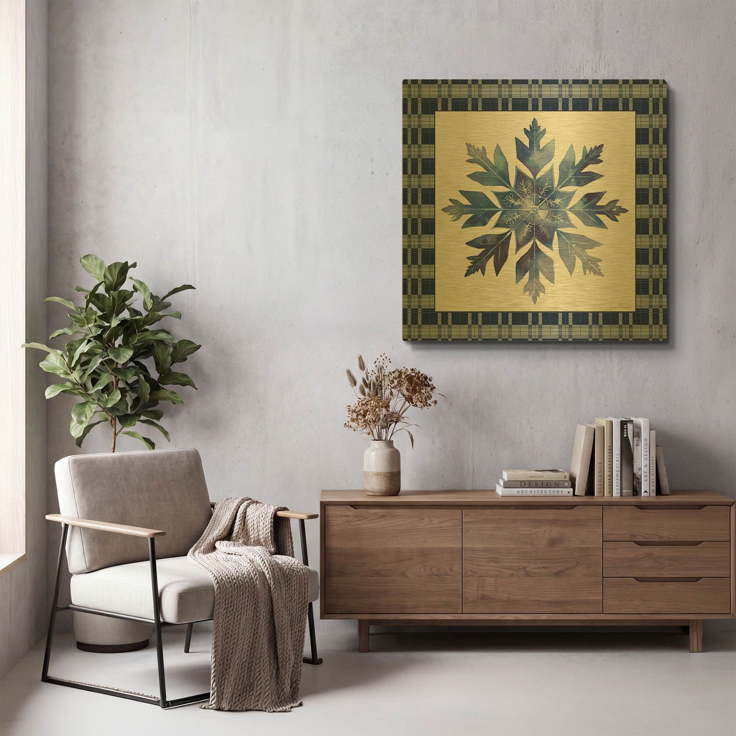 'Blue Snowflake Christmas A' By Jean Plout Gold Metal Wall Art