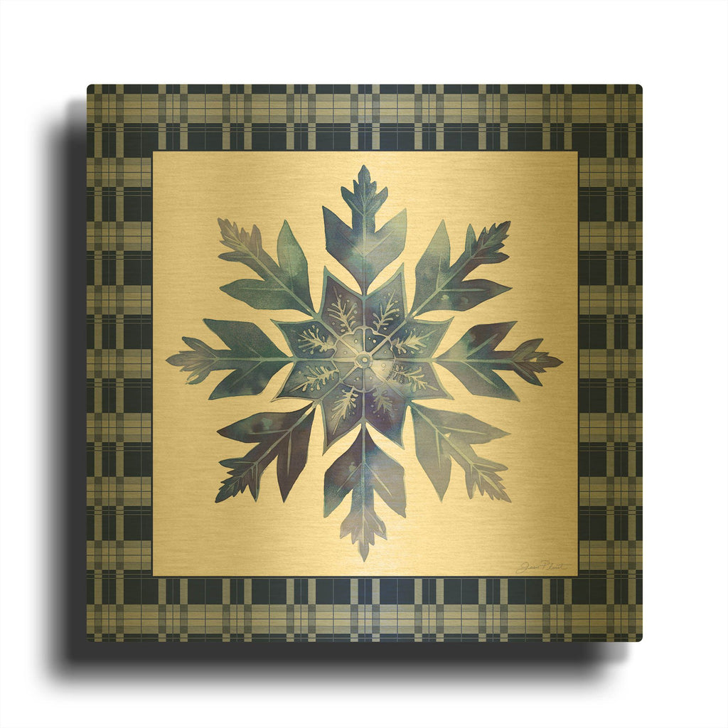 'Blue Snowflake Christmas A' By Jean Plout Gold Metal Wall Art