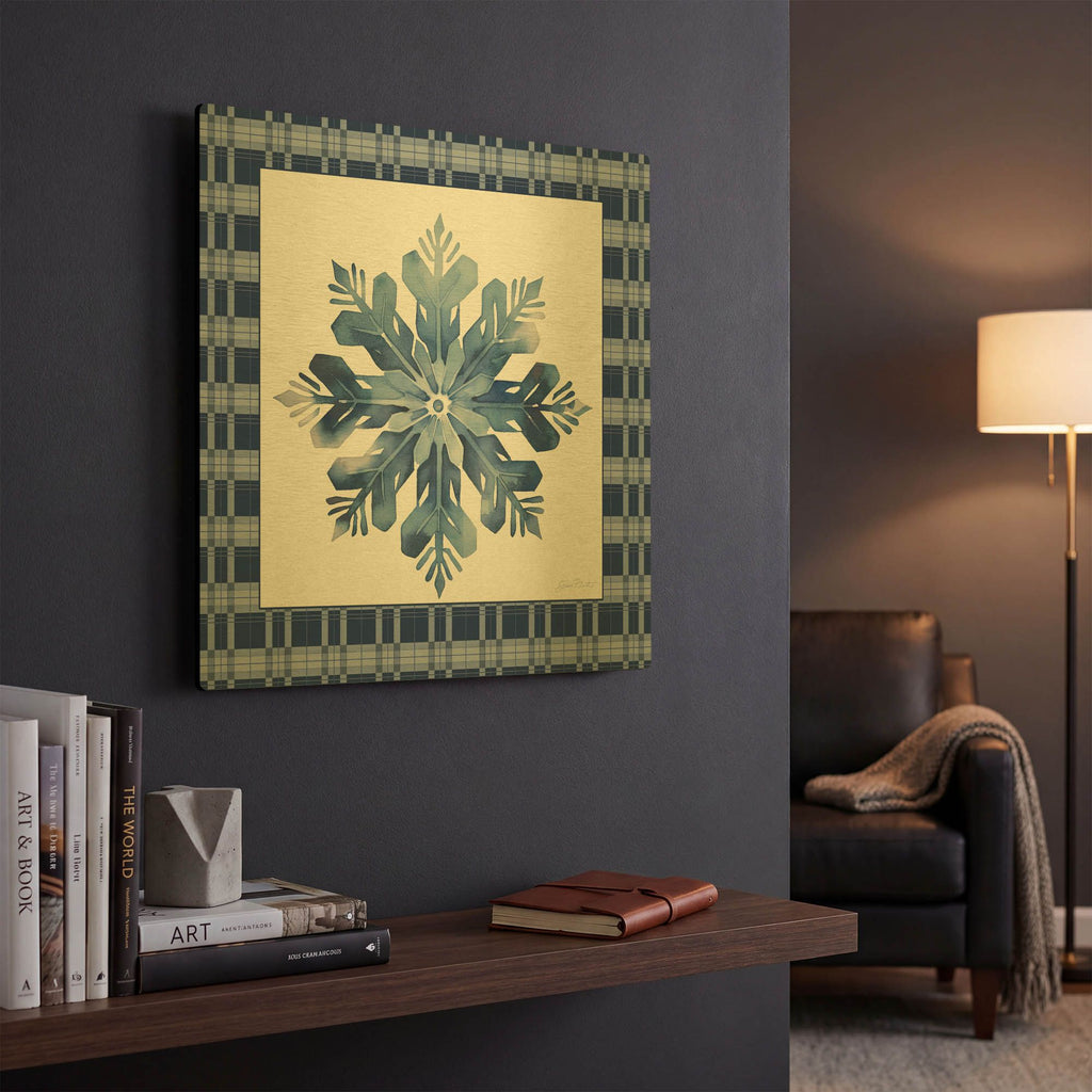 'Blue Snowflake Christmas B' By Jean Plout Gold Metal Wall Art