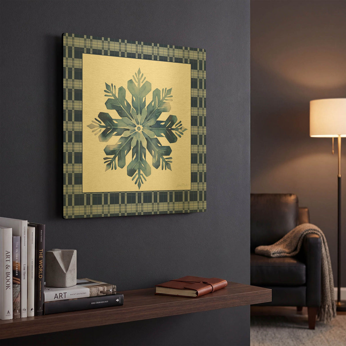 'Blue Snowflake Christmas B' By Jean Plout Gold Metal Wall Art