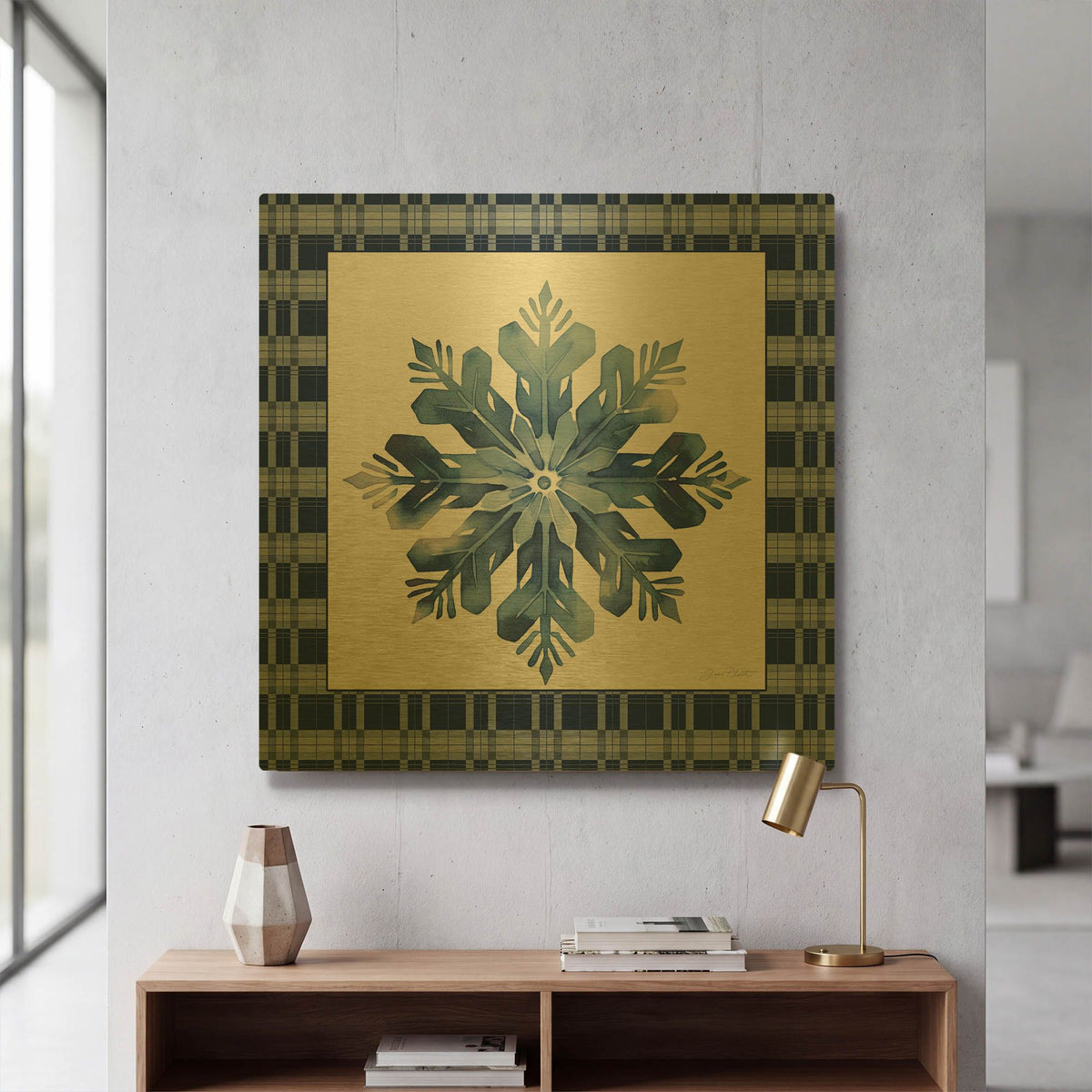 'Blue Snowflake Christmas B' By Jean Plout Gold Metal Wall Art