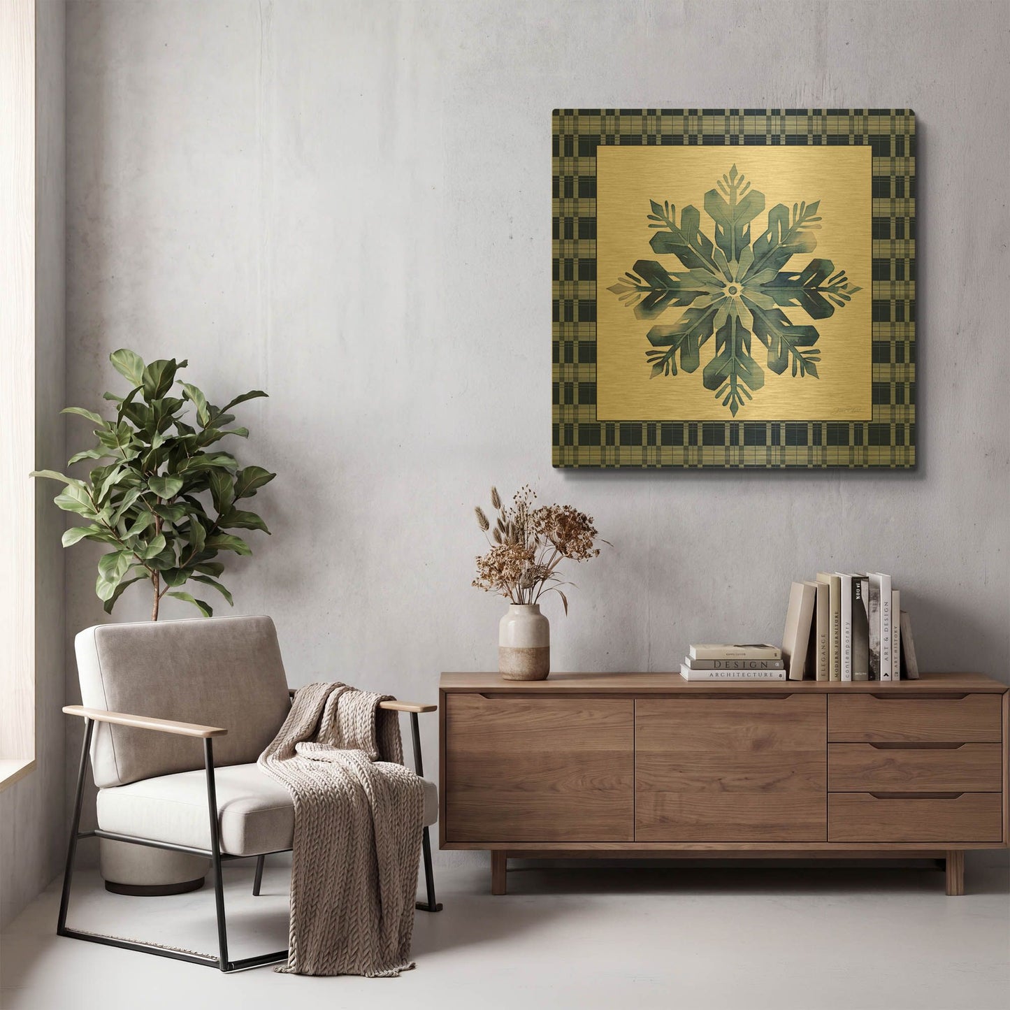 'Blue Snowflake Christmas B' By Jean Plout Gold Metal Wall Art