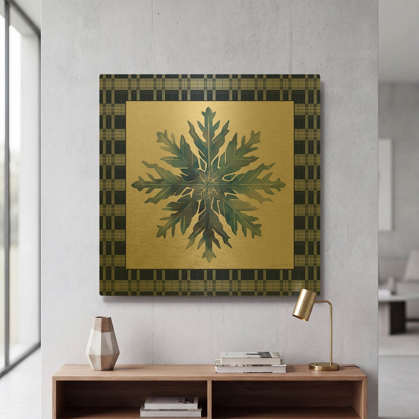 'Blue Snowflake Christmas C' By Jean Plout Gold Metal Wall Art