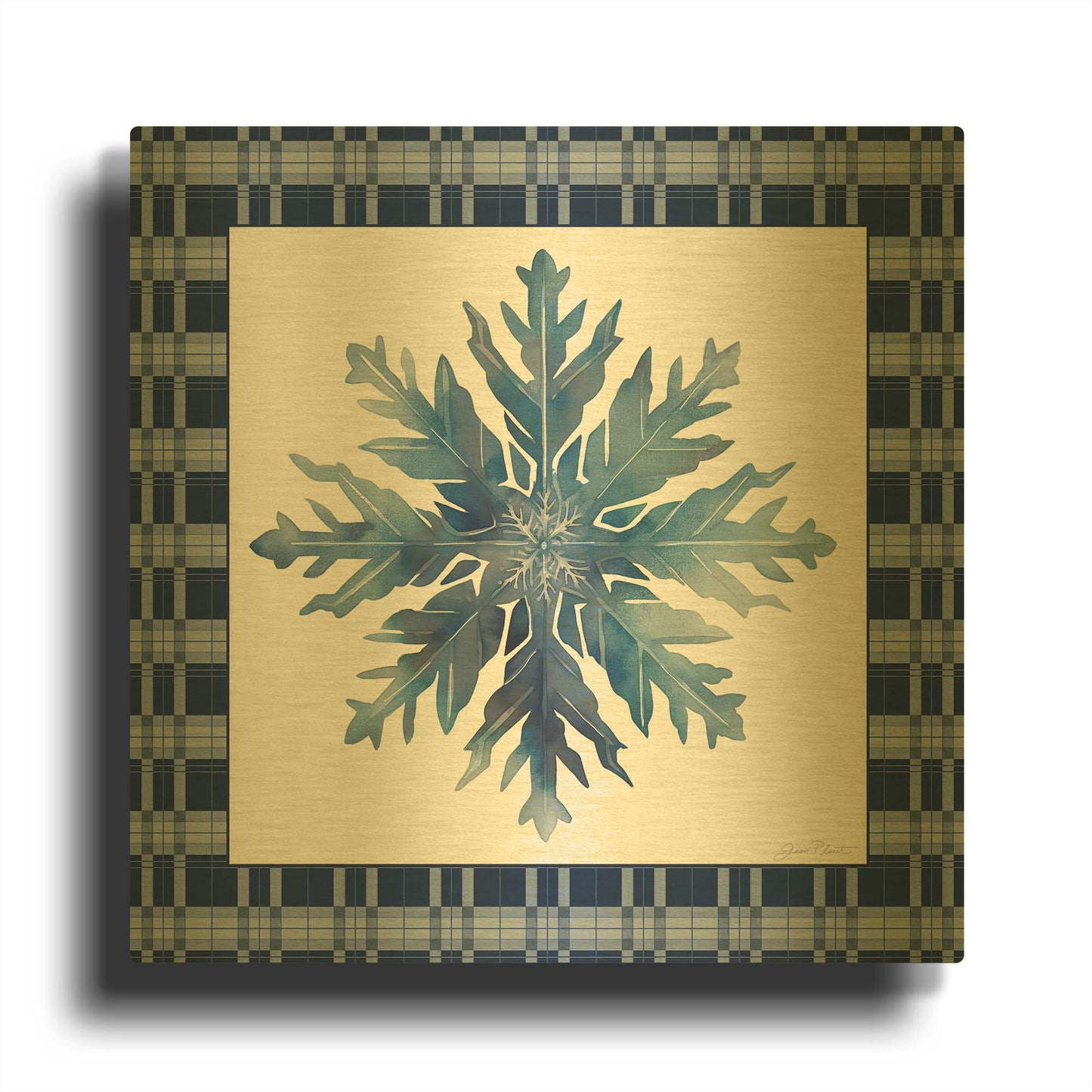 'Blue Snowflake Christmas C' By Jean Plout Gold Metal Wall Art