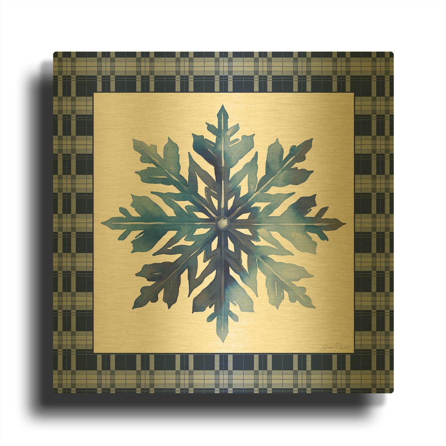 'Blue Snowflake Christmas D' By Jean Plout Gold Metal Wall Art