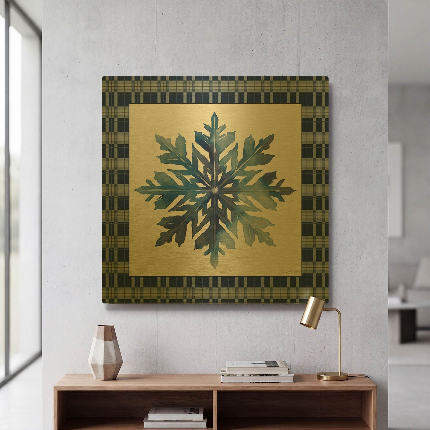 'Blue Snowflake Christmas D' By Jean Plout Gold Metal Wall Art