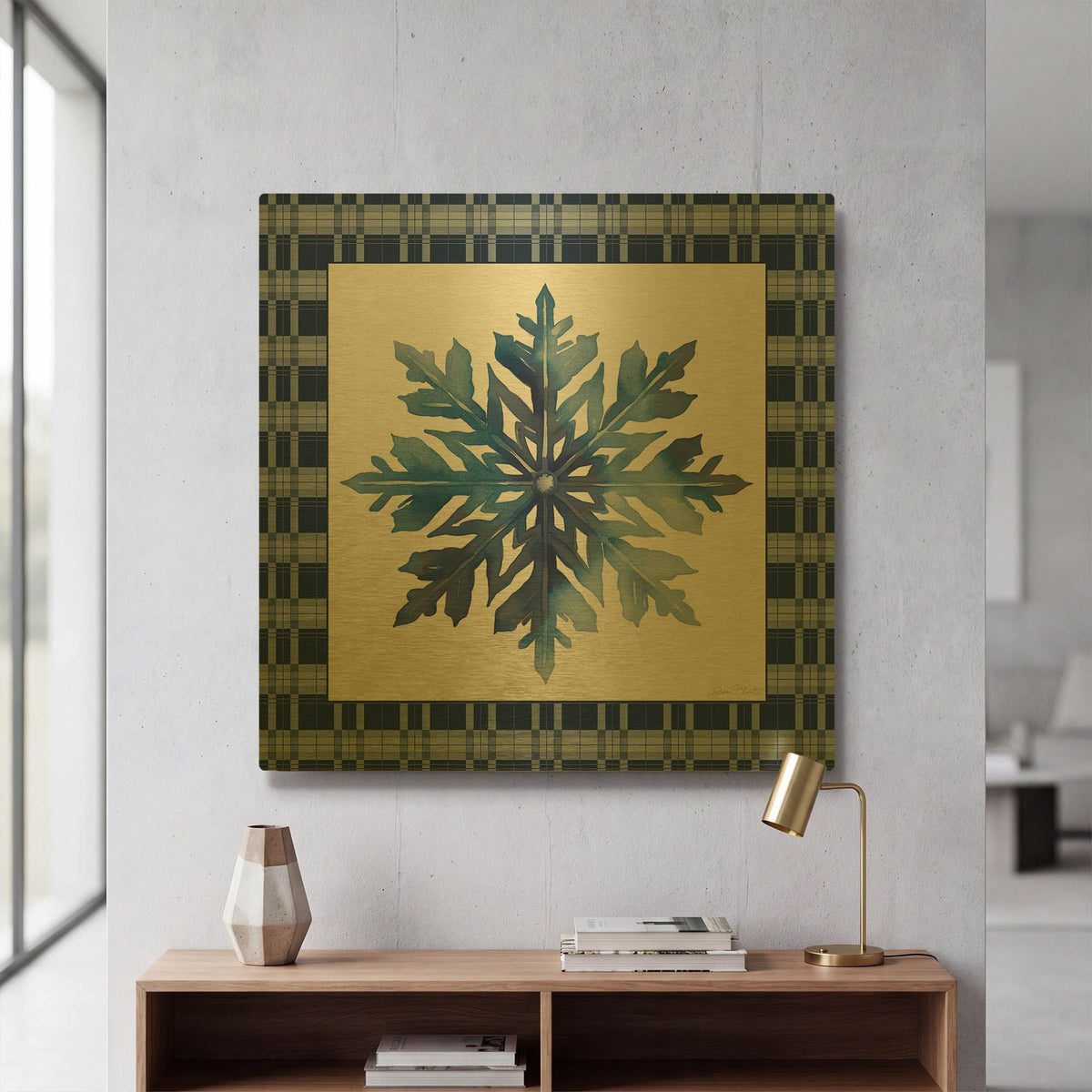 'Blue Snowflake Christmas D' By Jean Plout Gold Metal Wall Art