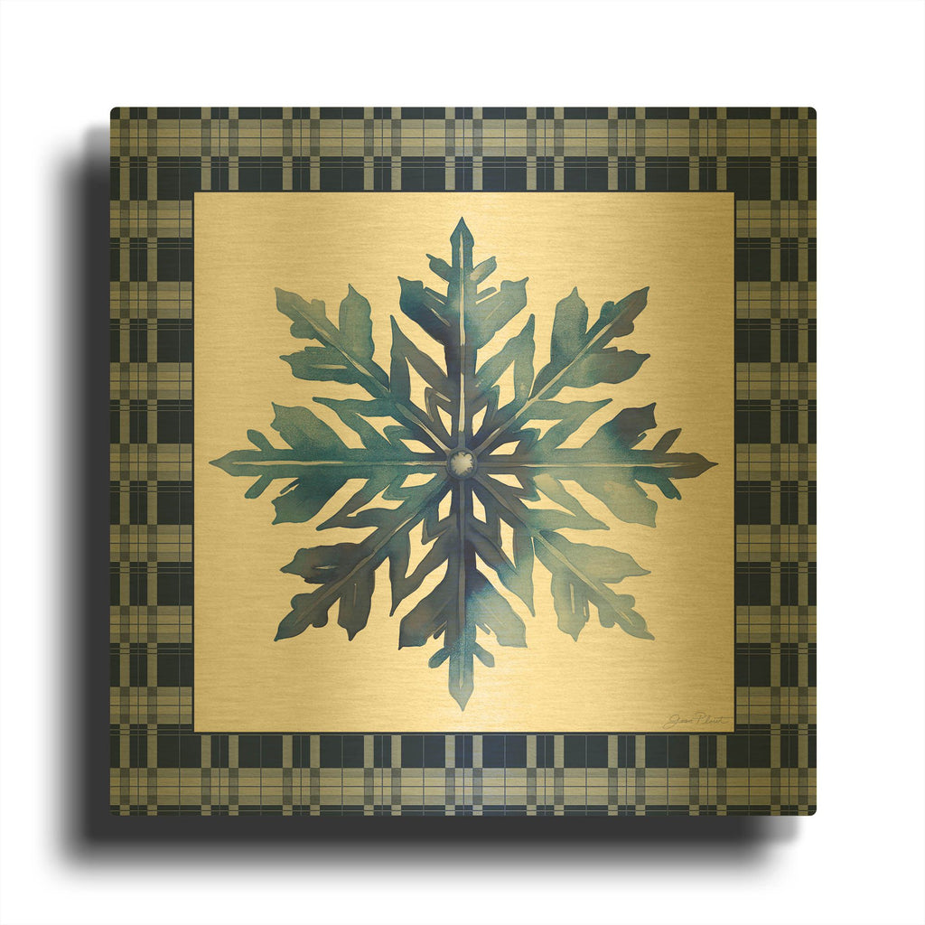'Blue Snowflake Christmas D' By Jean Plout Gold Metal Wall Art