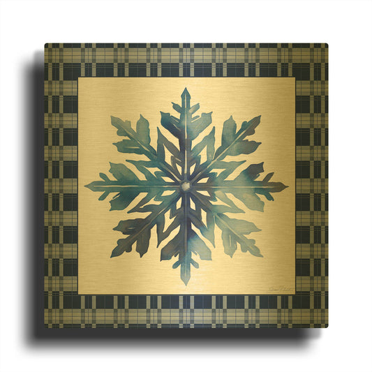 'Blue Snowflake Christmas D' By Jean Plout Gold Metal Wall Art