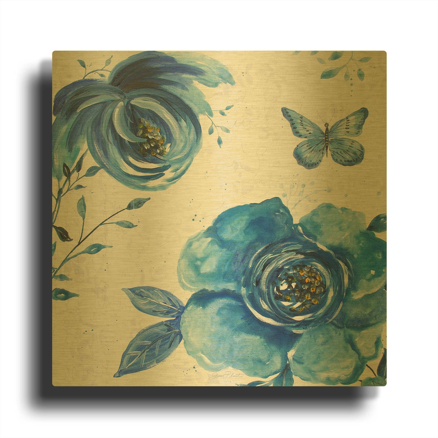 'Blue Symphony In The Garden 1' By Jean Plout Gold Metal Wall Art