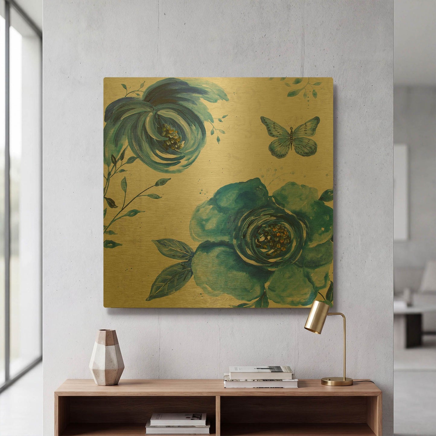'Blue Symphony In The Garden 1' By Jean Plout Gold Metal Wall Art