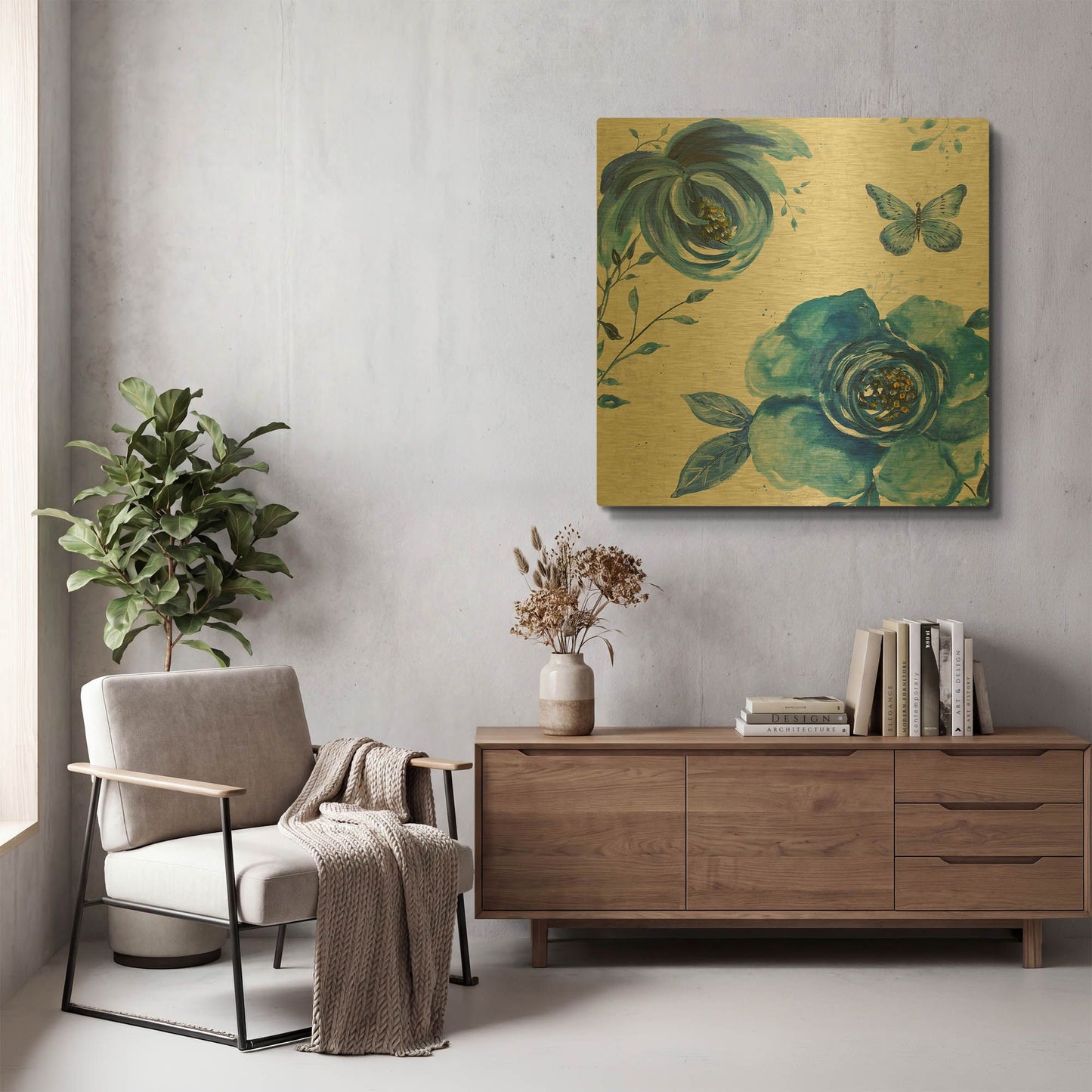 'Blue Symphony In The Garden 1' By Jean Plout Gold Metal Wall Art