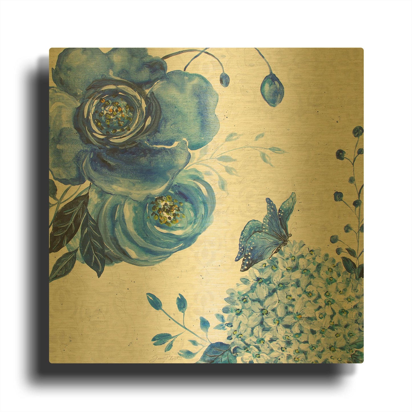 'Blue Symphony In The Garden 2' By Jean Plout Gold Metal Wall Art