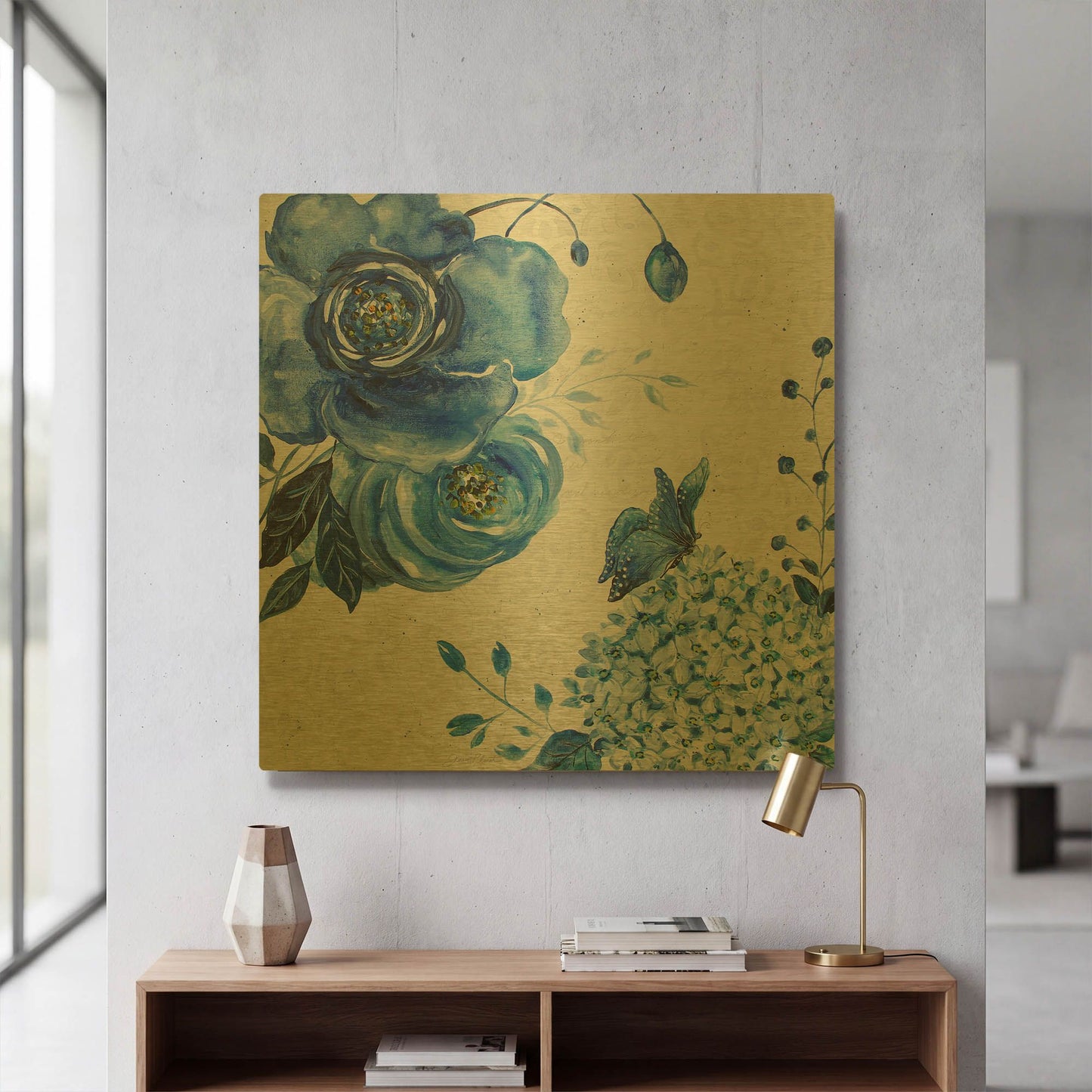 'Blue Symphony In The Garden 2' By Jean Plout Gold Metal Wall Art