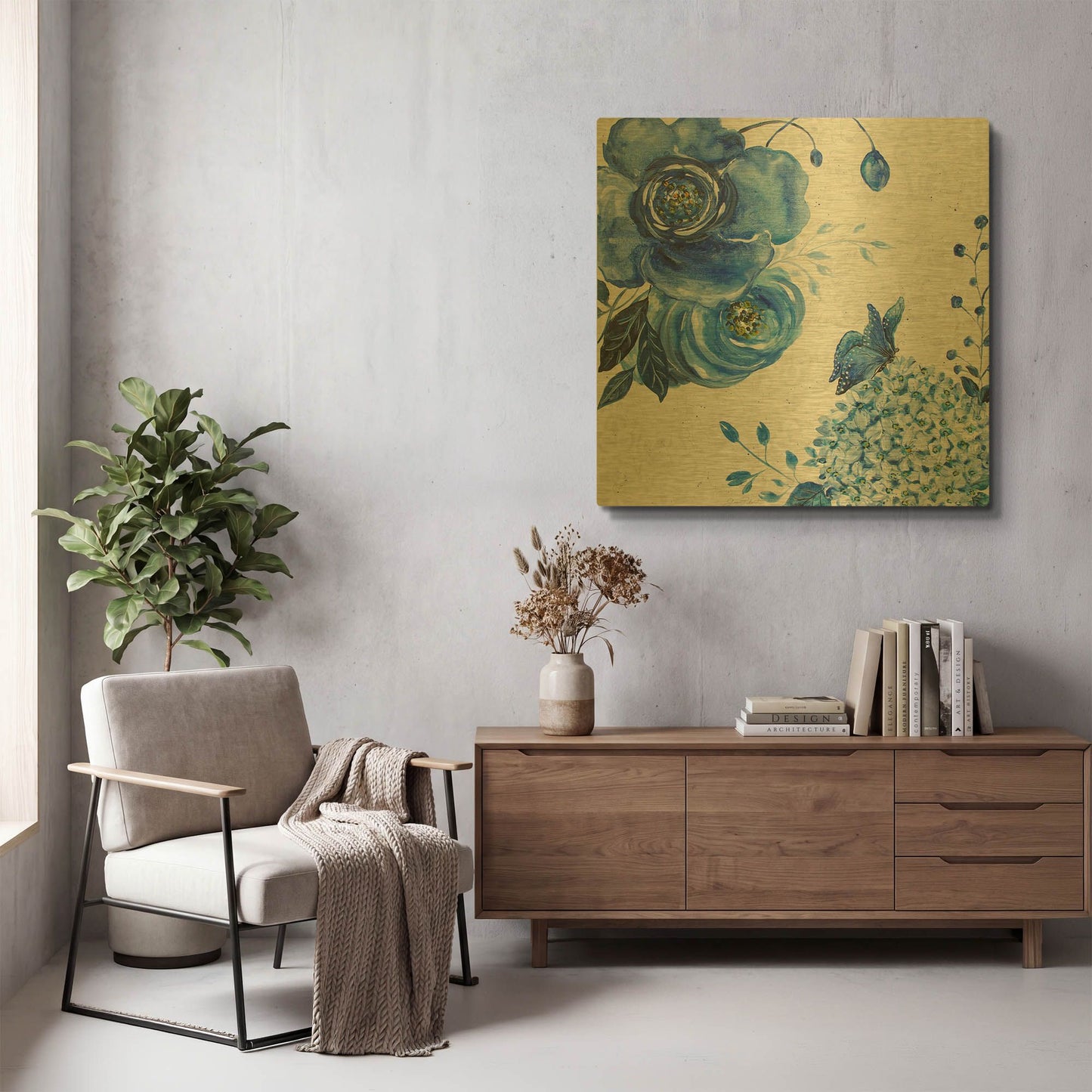 'Blue Symphony In The Garden 2' By Jean Plout Gold Metal Wall Art