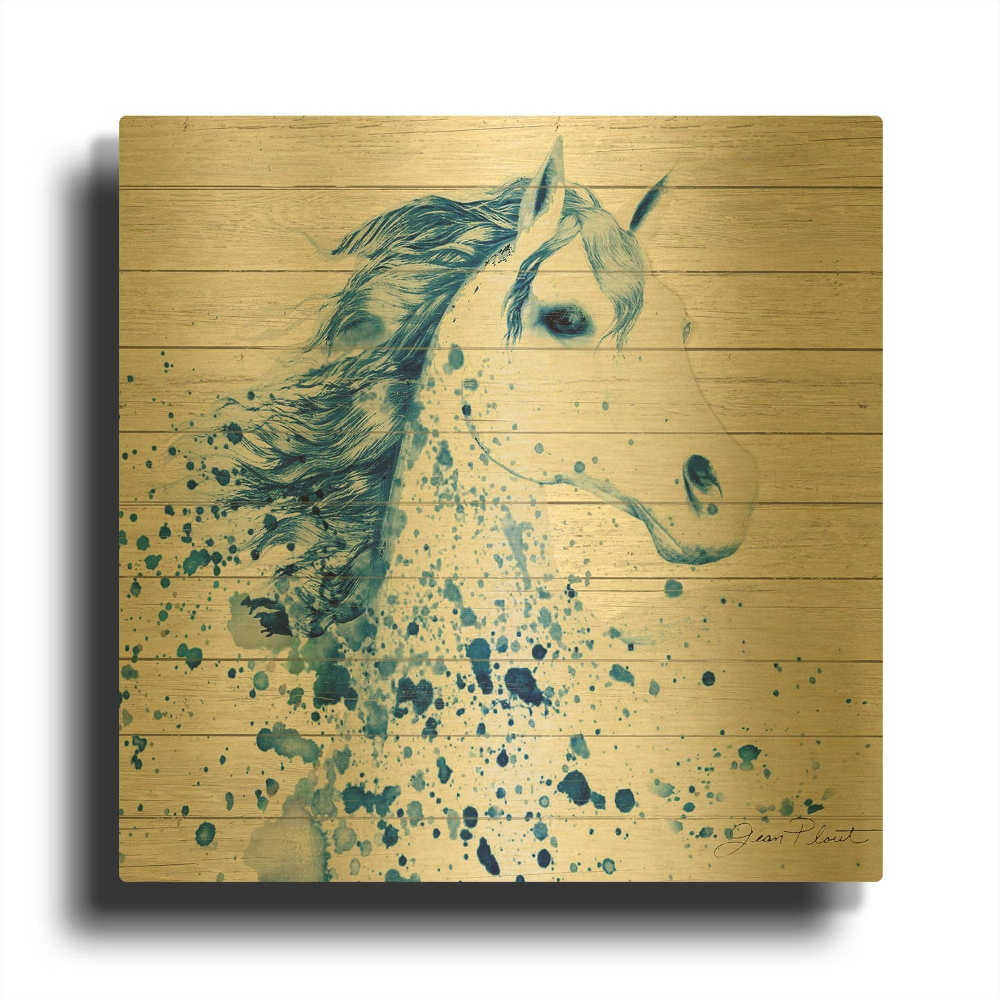 'Blue Watercolor Horse' By Jean Plout Gold Metal Wall Art