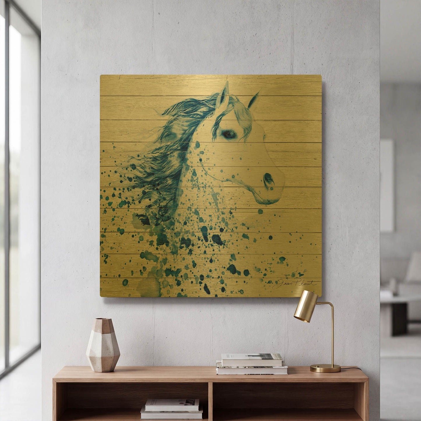 'Blue Watercolor Horse' By Jean Plout Gold Metal Wall Art