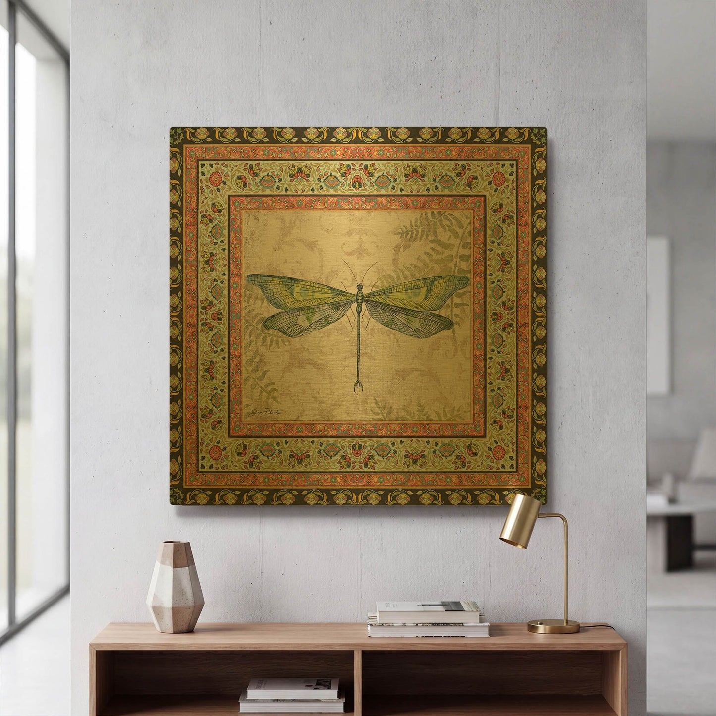 'Bohemian Dragonfly B' By Jean Plout Gold Metal Wall Art