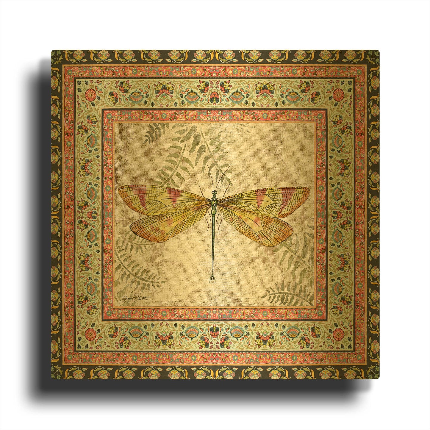'Bohemian Dragonfly C' By Jean Plout Gold Metal Wall Art