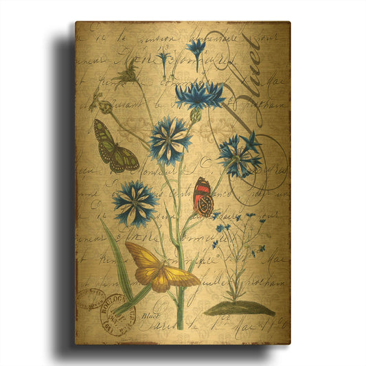 'Botanical Aster Bluet Damask' By Jean Plout Gold Metal Wall Art