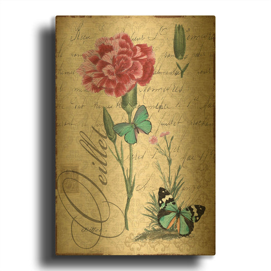 'Botanical Carnation Oeillet Damask' By Jean Plout Gold Metal Wall Art