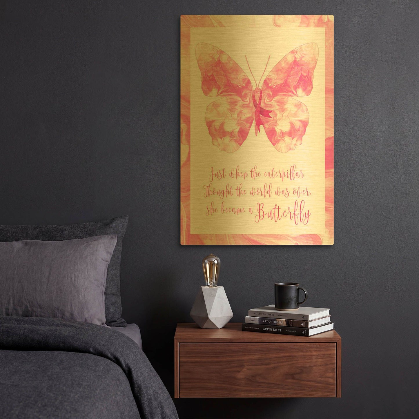'Breast Cancer Butterfly' By Jean Plout Gold Metal Wall Art